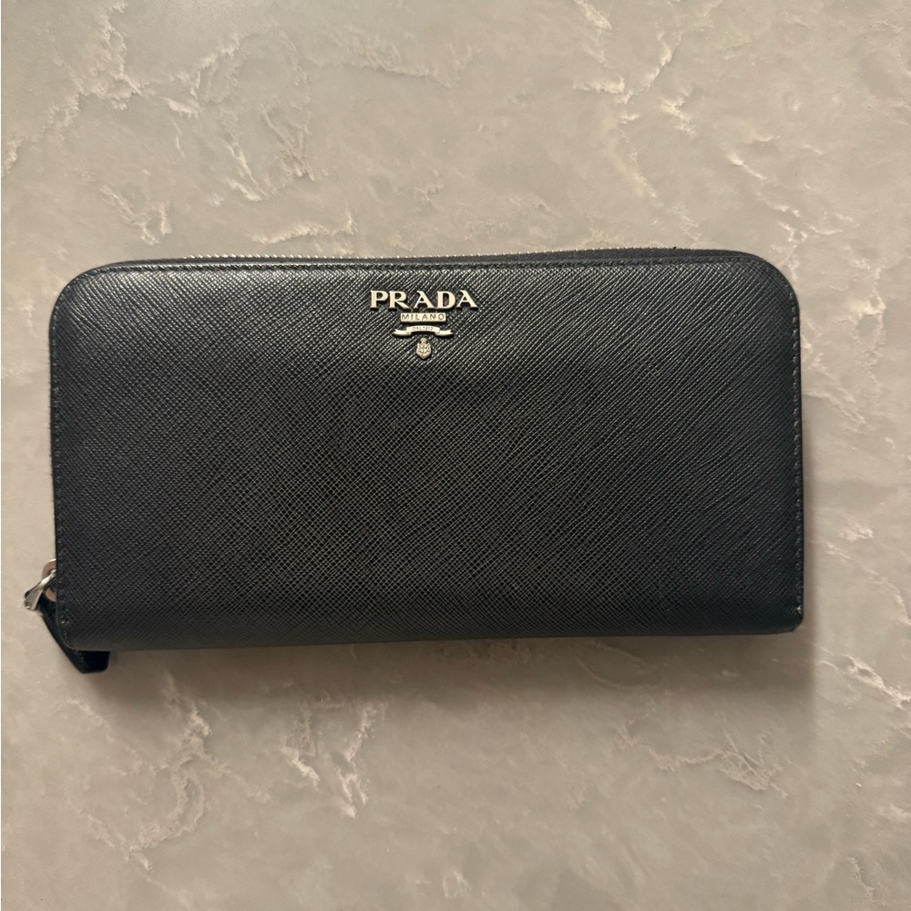 Prada Black Saffiano Leather Zip Wallet